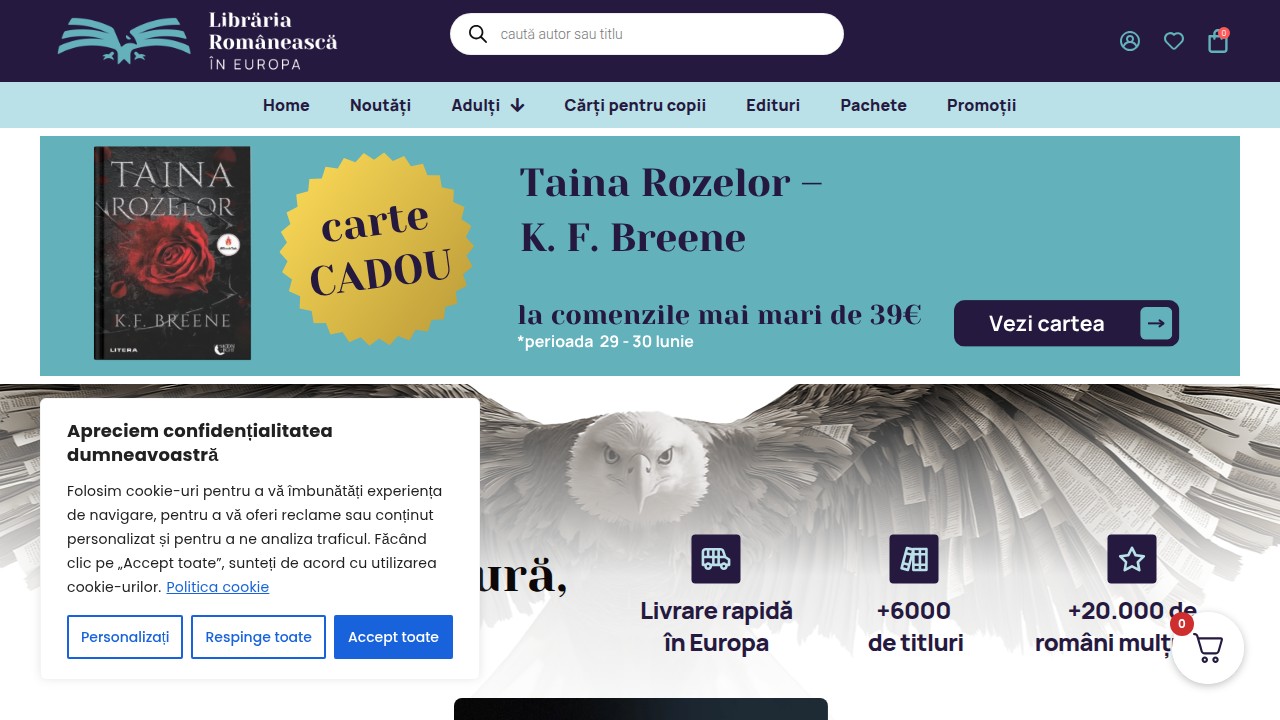 Screenshot of Libraria Romaneasca in Europa website