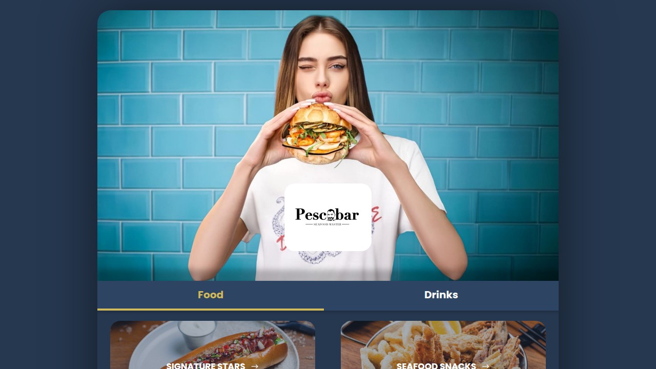 Screenshot of Pescobar Seafood Brussels website